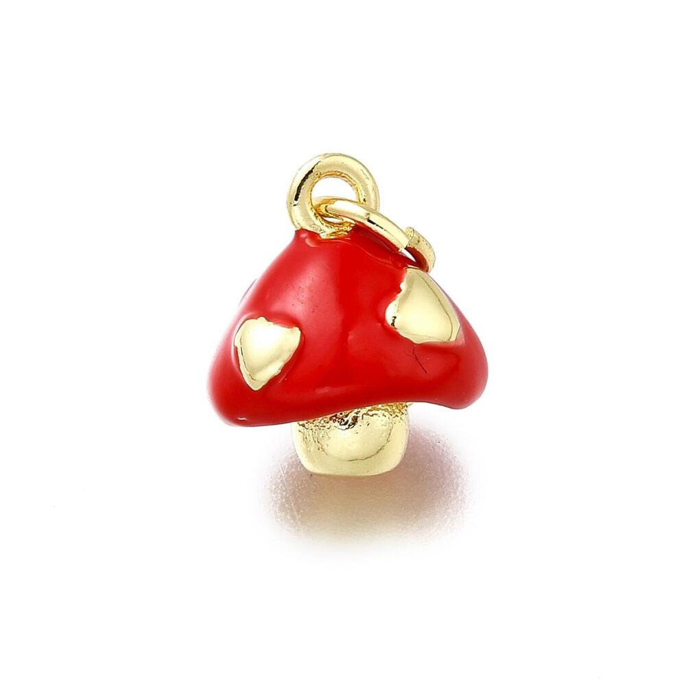 1037 10 pcs Brass Red Mushroom Enamel Charms with Jump Ring Magic Fairy
